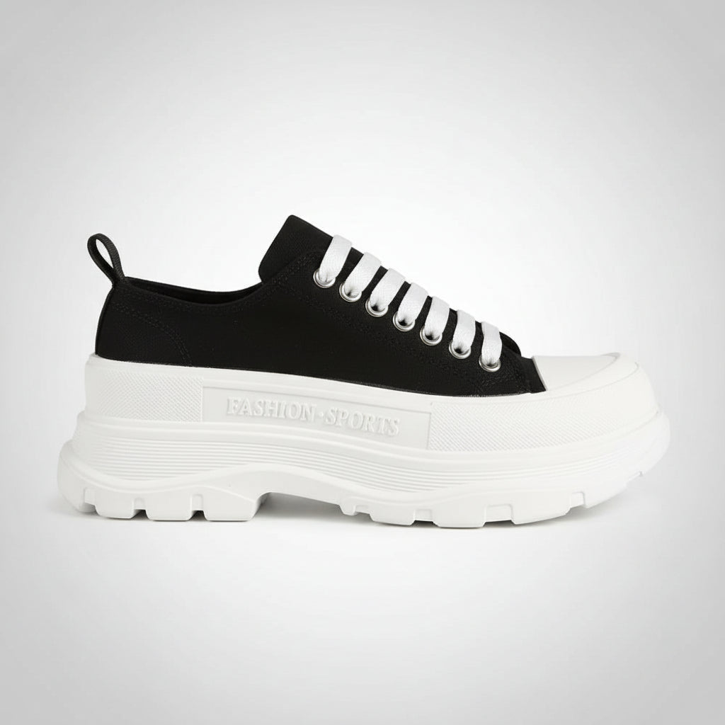 Lace-Up Round Toe Platform Sneakers – Canvas Chunky Sole