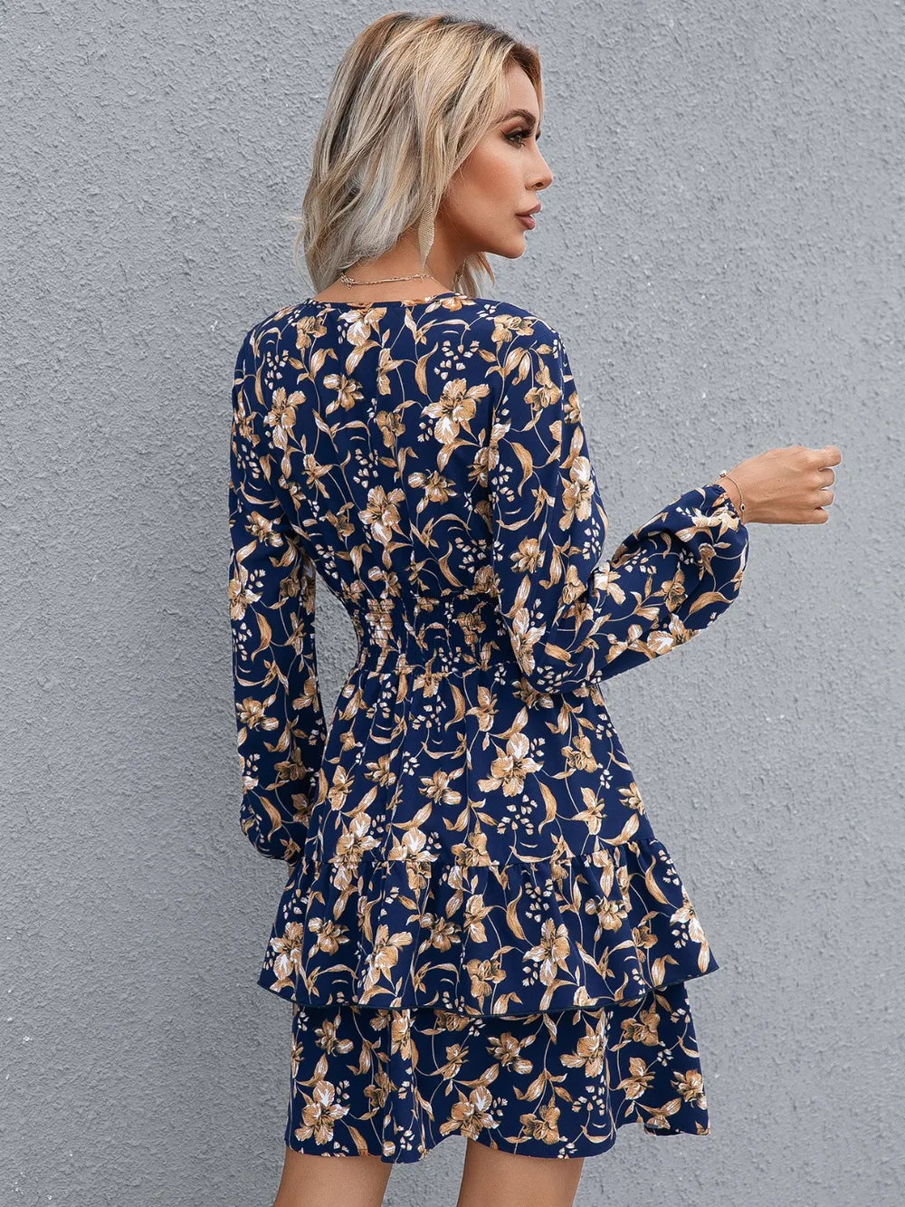 🌸 Floral Layered Surplice Balloon Sleeve Dress