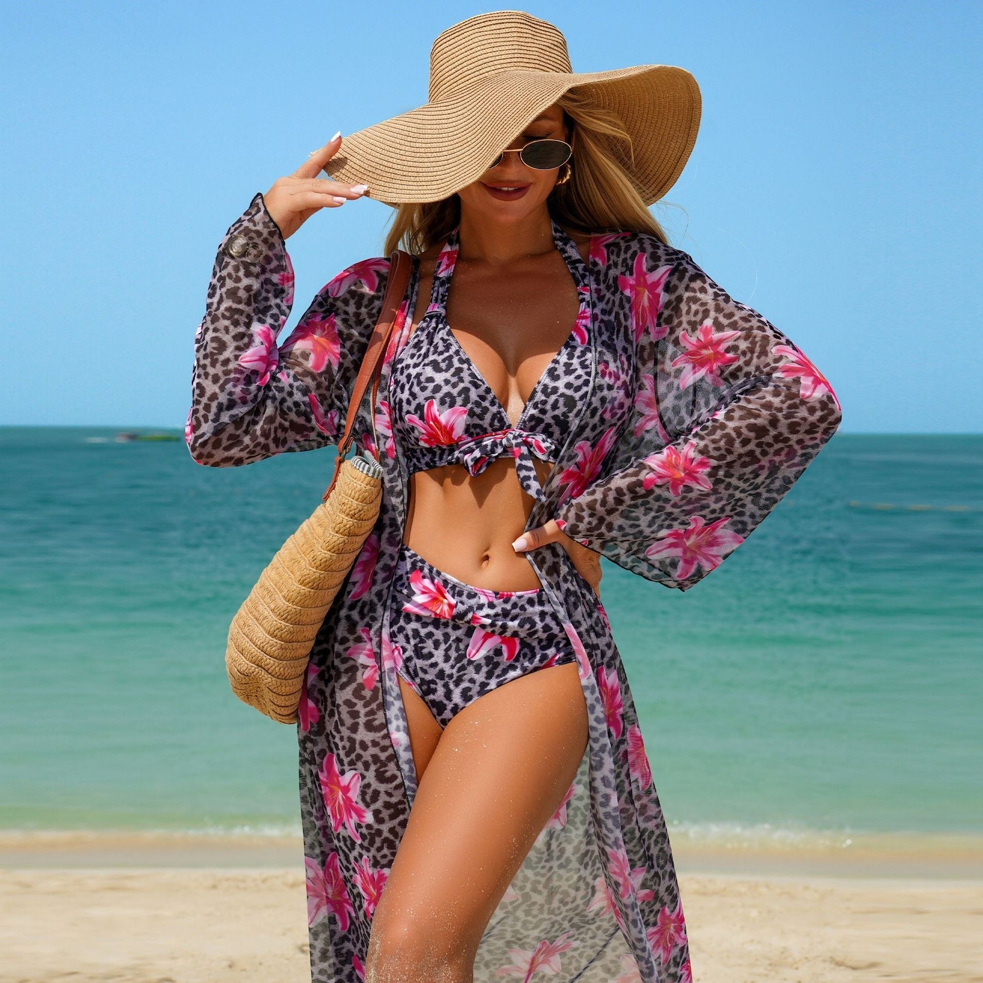 Women's Printed Bikini Three-Piece Swimwear Set