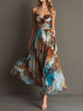 Floral Print Strap High Waist Flowy Maxi Dress – Sleeveless Beach Long Dress