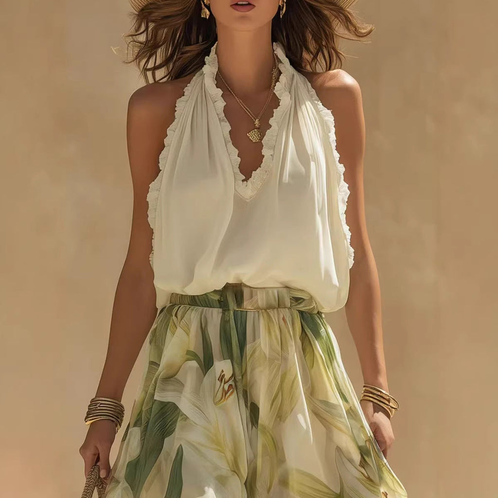 Floral Print 2-Piece Set – Sleeveless Vest Top & Wide-Leg Pants, Women's Casual Co-ord