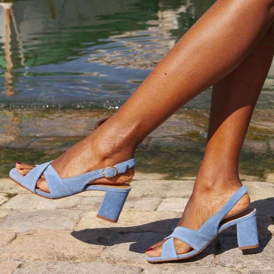 Women's Chunky Heel Open Toe Buckle Sandals | Elegant Roman-Style High Heel Sandals