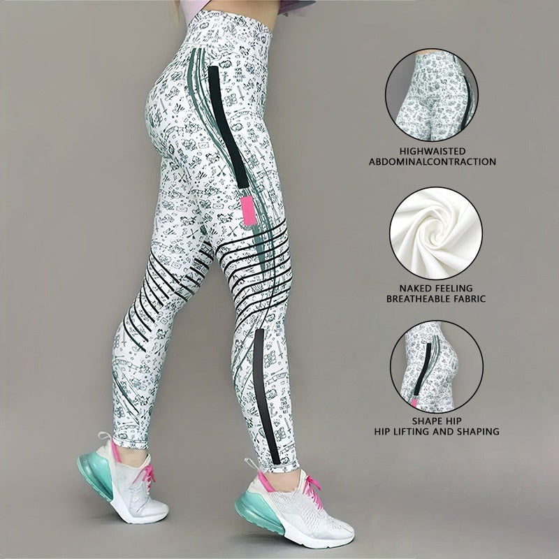 High-Elastic Printed Yoga Leggings – High Waist Tummy Control Fitness Pants