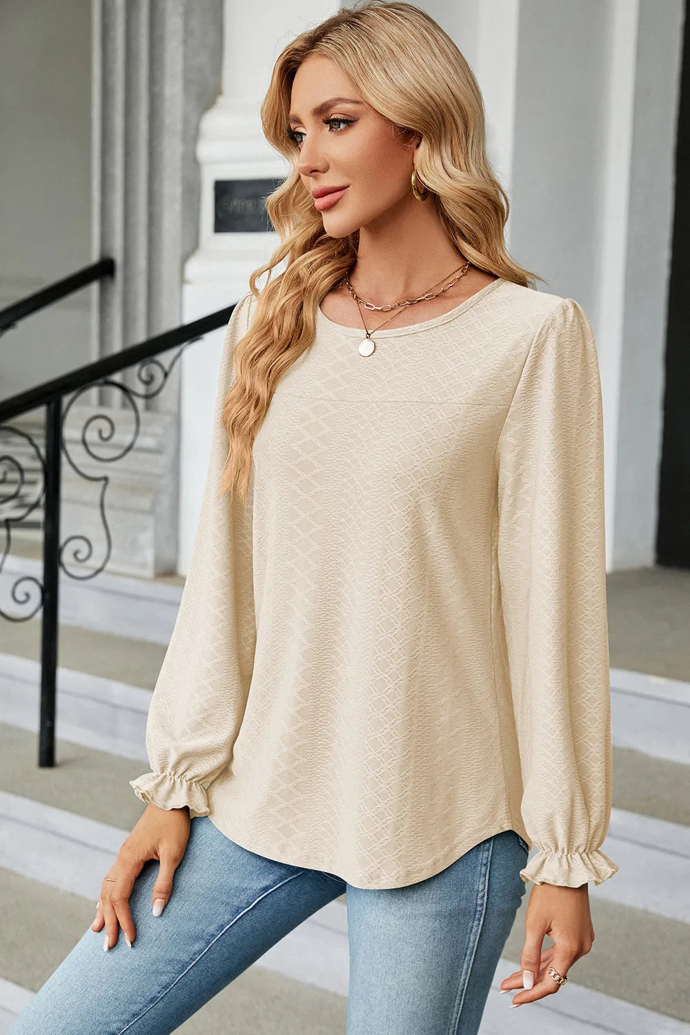 🌸 Round Neck Flounce Sleeve T-Shirt