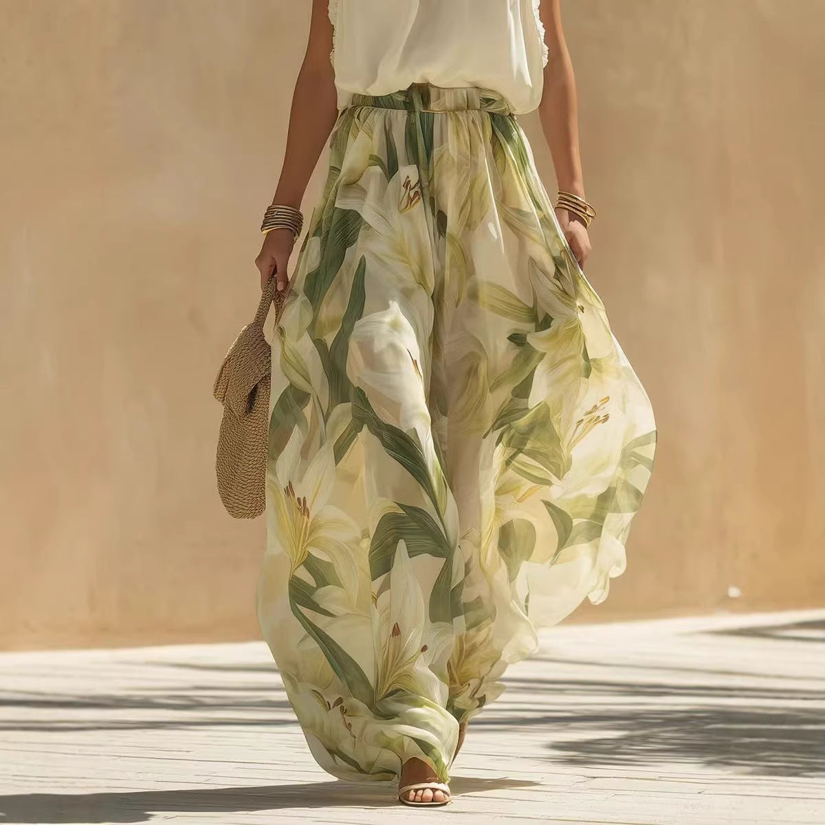 Floral Print 2-Piece Set – Sleeveless Vest Top & Wide-Leg Pants, Women's Casual Co-ord