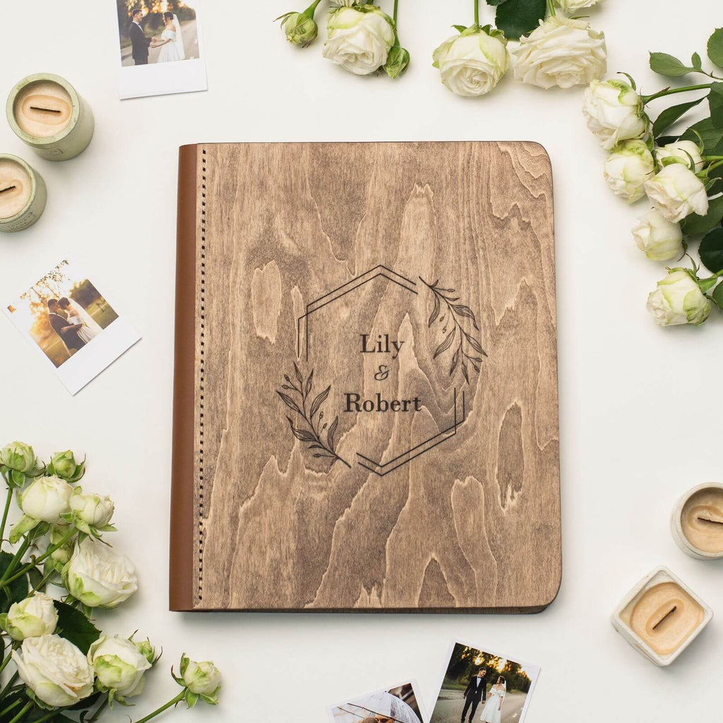 Wooden Album with Leather - Honeycomb (vertical)