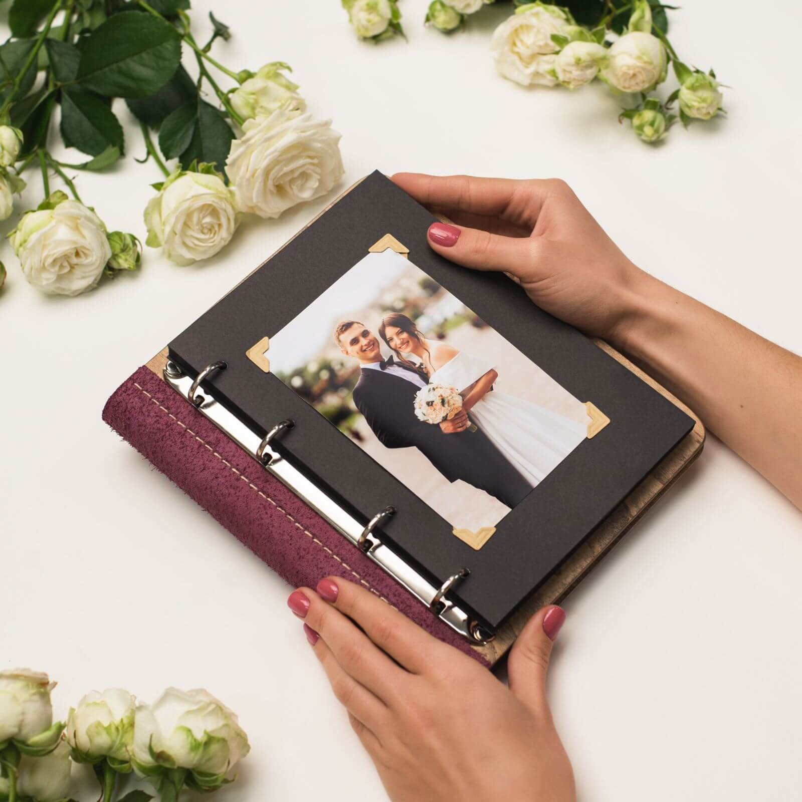 Wooden Album with Leather - Honeycomb (vertical)
