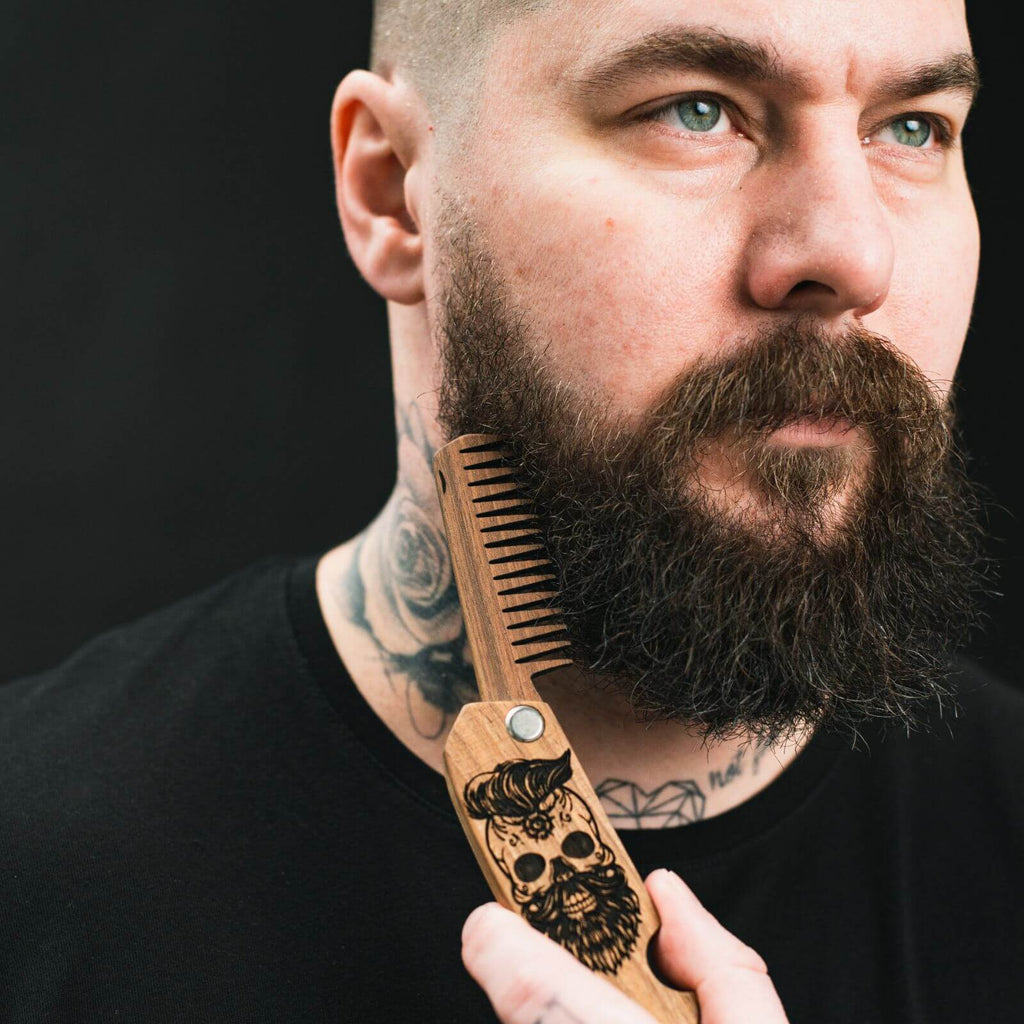 Wooden Beard Comb - Skull