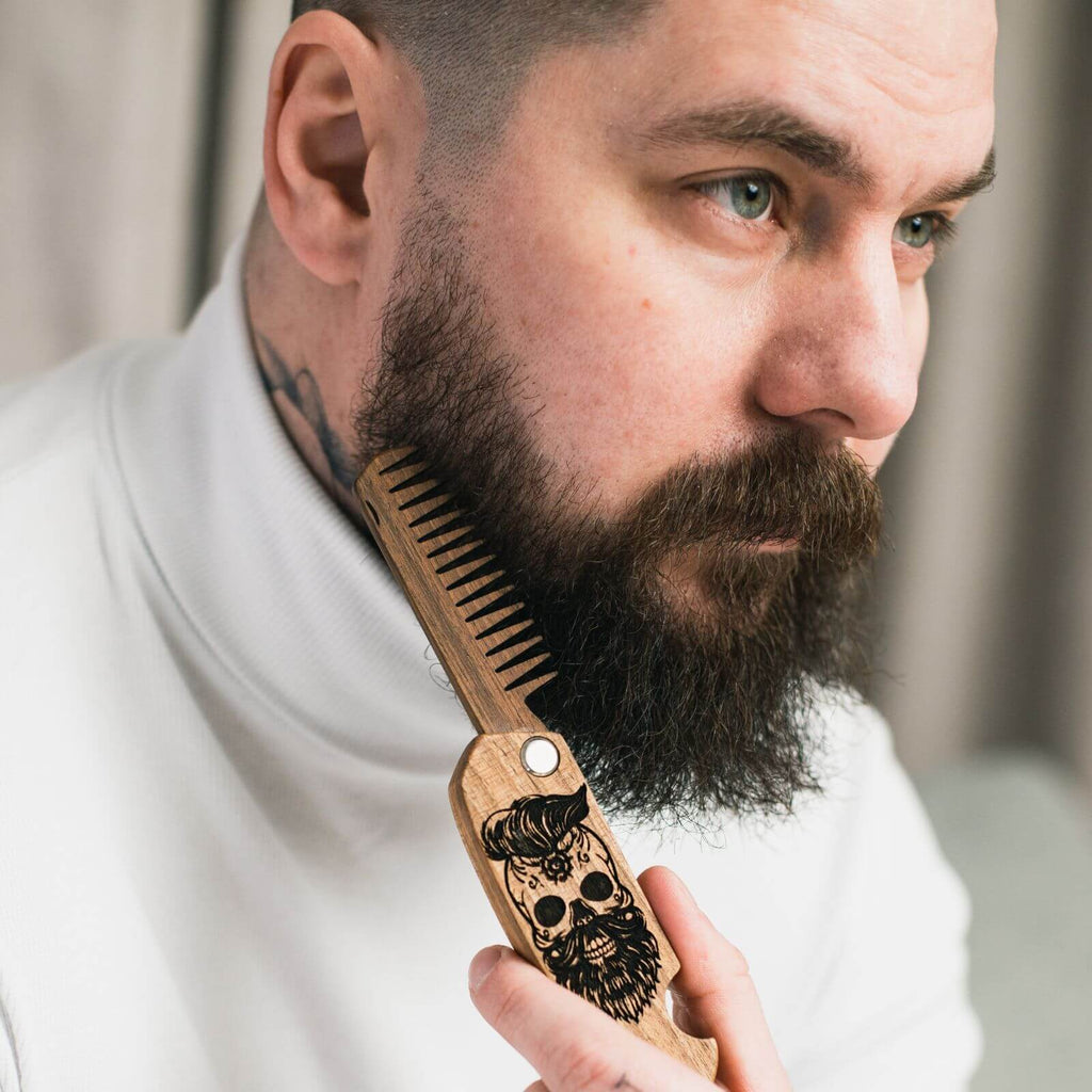 Wooden Beard Comb - Skull