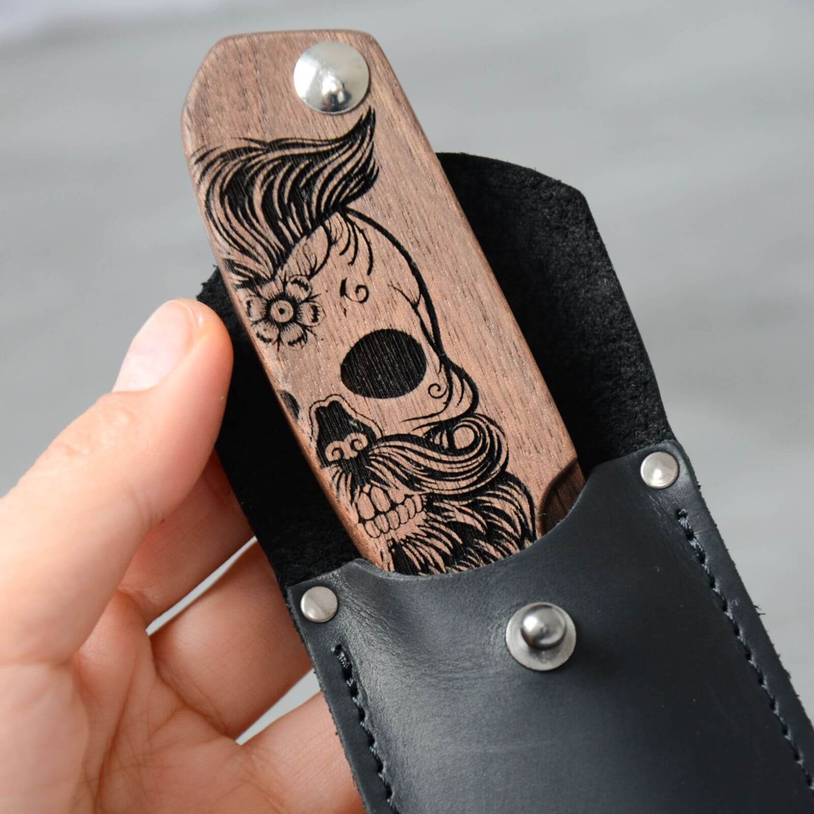 Wooden Beard Comb - Sugar Skull