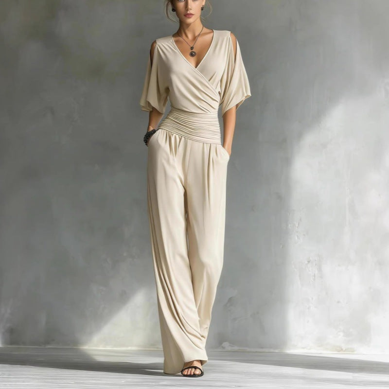 Women's V-Neck Slim Fit Straight Leg Jumpsuit