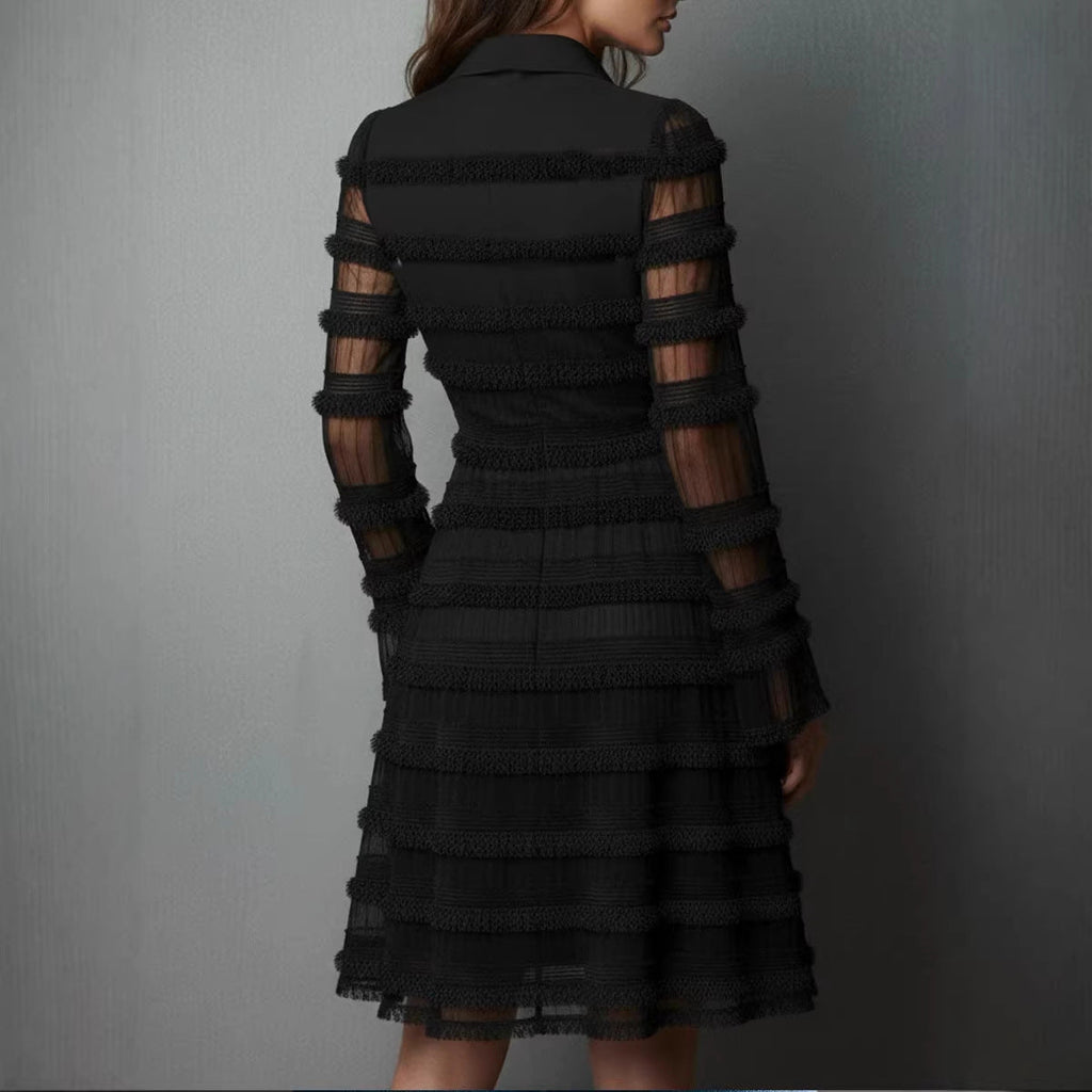 Sexy Sheer Fitted Dress with High Waist & Puff Sleeves