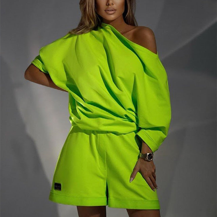 Women's One-Shoulder Hoodie & Pants Two-Piece Set