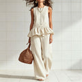 Women's Sleeveless Pleated Vest & Wide Leg Pants Set – Streetwear