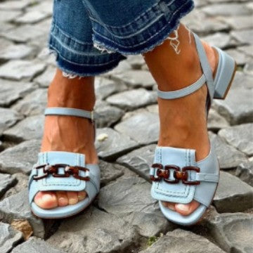 Women's Square Heel Buckle Strap Open Toe Sandals | Casual Summer Suede Sandals