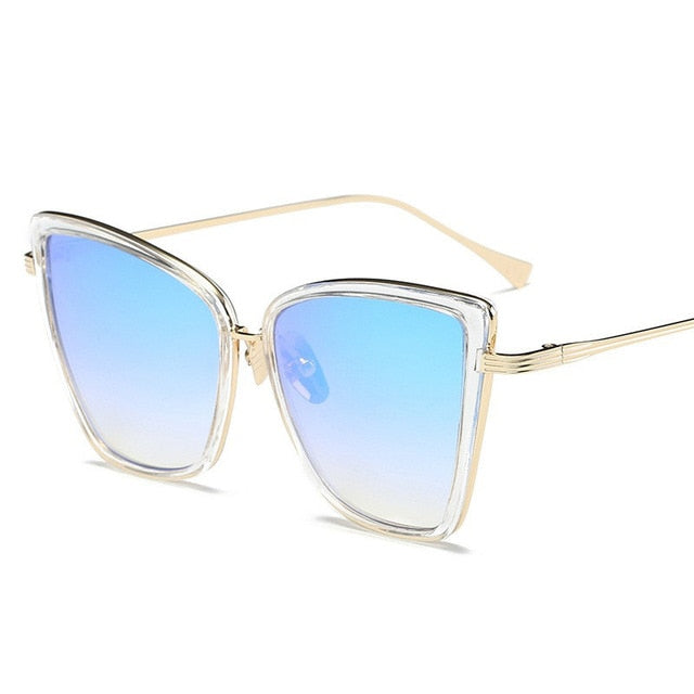 Big Cat Eye Sunglasses Women Black Mirror Sun Glasses
