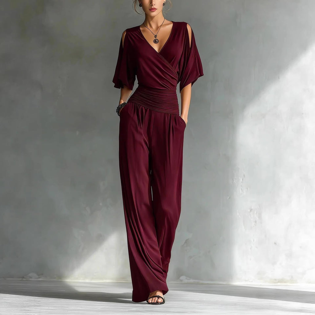 Women's V-Neck Slim Fit Straight Leg Jumpsuit