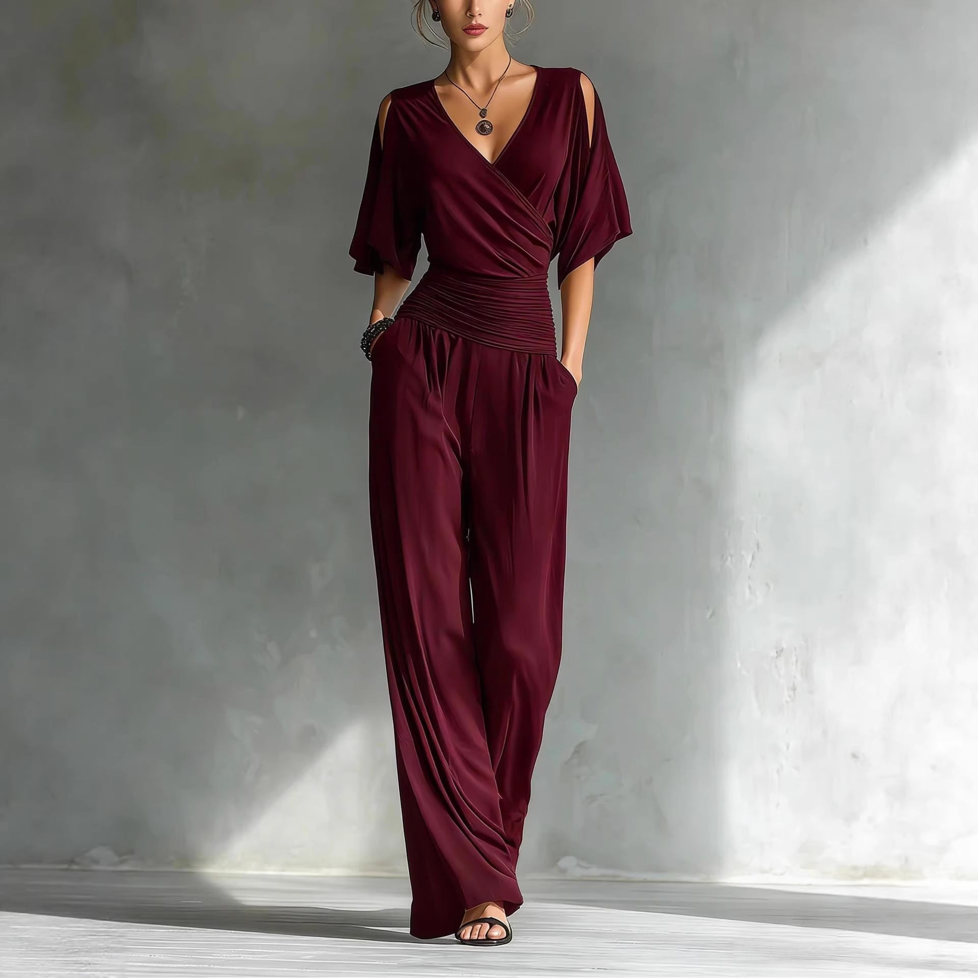 Women's V-Neck Slim Fit Straight Leg Jumpsuit