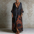 Women's Dragon Print Deep V-Neck Maxi Dress Beach Cover-Up