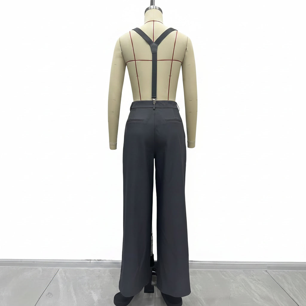 Women's High Waist Wide Leg Pants with Detachable Shoulder Straps & Pockets