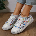 Raw Hem Printed Round Toe Sneakers – Canvas Flat Casual