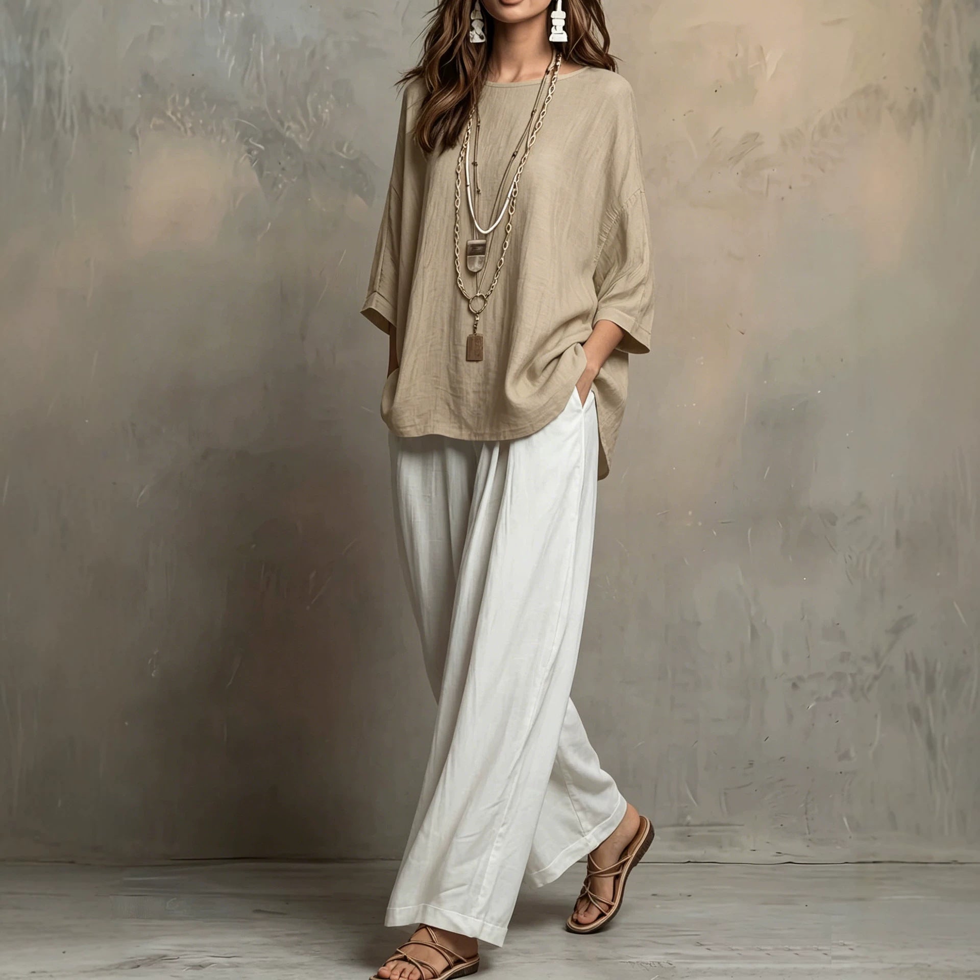 Women's Bohemian Loose Three-Quarter Sleeve Top Set
