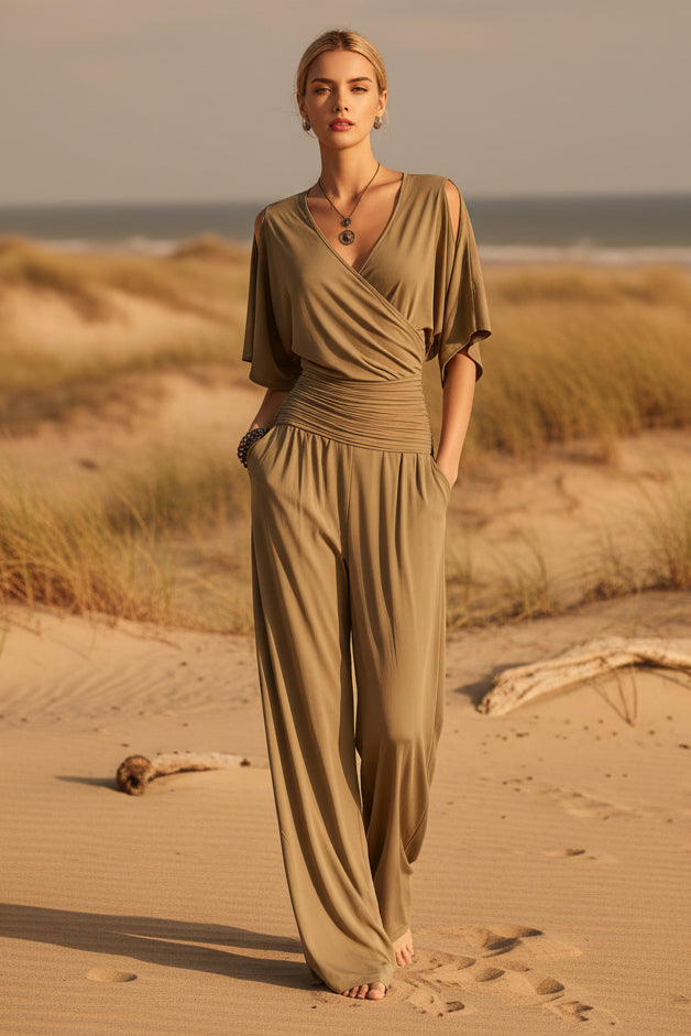 Women's V-Neck Slim Fit Straight Leg Jumpsuit