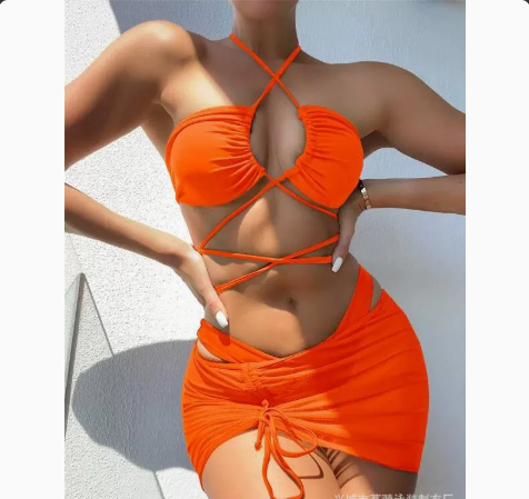 Women's Solid Color Three-Piece Bikini Set