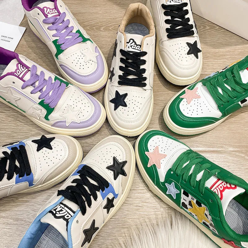 Contrast Star Round Toe Athletic Sneakers – Pastel Flat Shoes