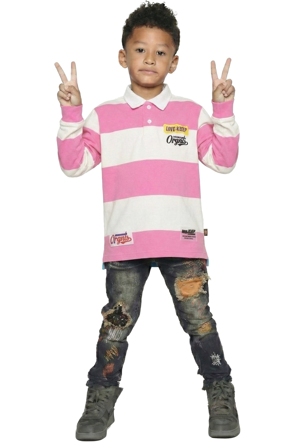 CREPE Kid's Long Sleeve Polo Shirt With Heavy Embroidery Works (PHRESH)
