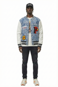FLEX Men's Jacquard Body with faux Leather Sleeve Varsity Jacket