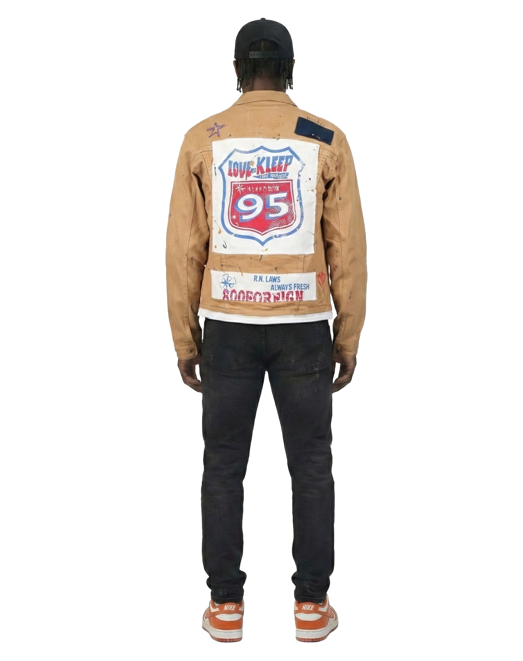 Antelope Men's graphic print patches with cut and sew cotton timber washed stretchable twill jacket