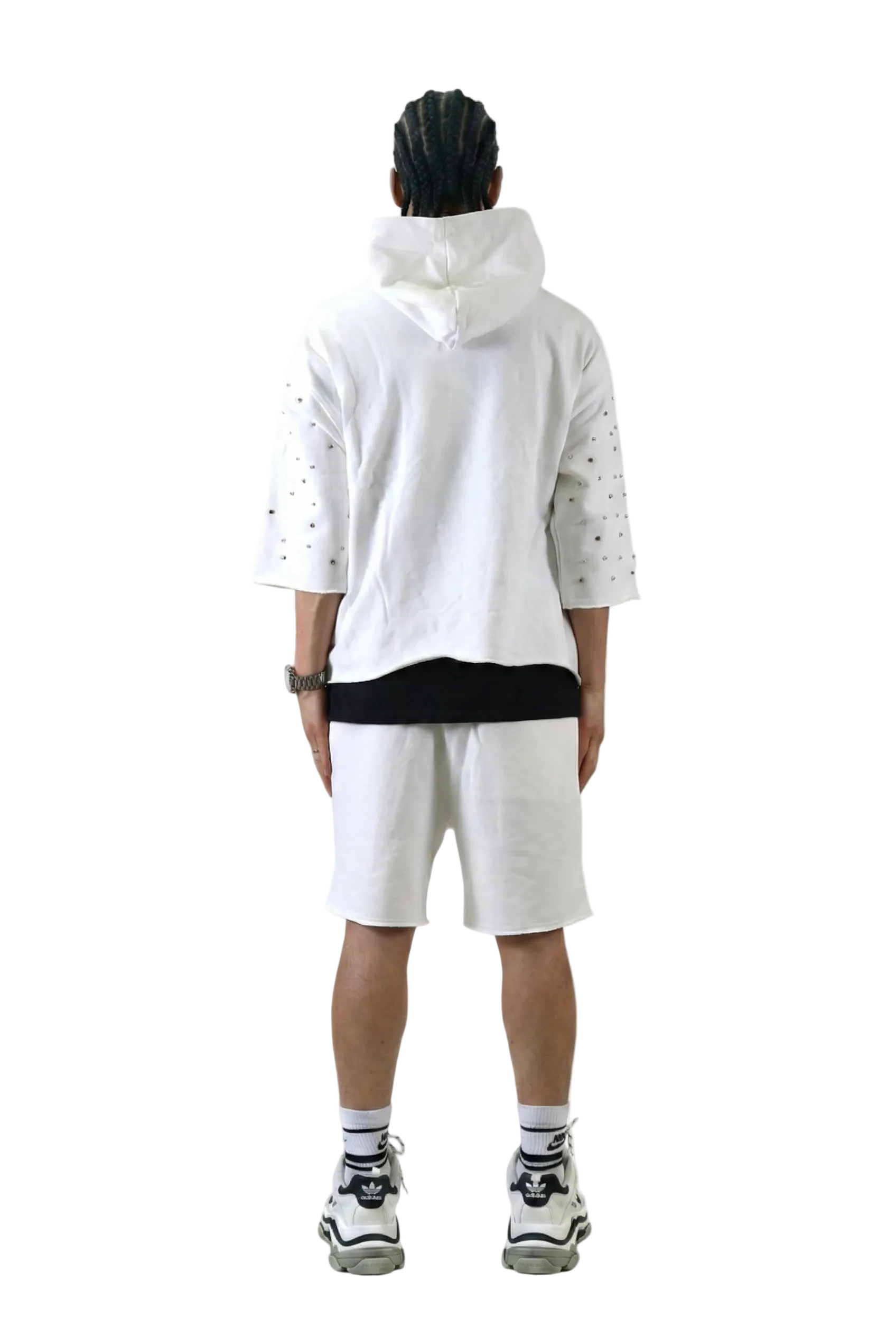 CLAIN French Terry 3/4 Sleeve Crop Top Pullover Hoodie