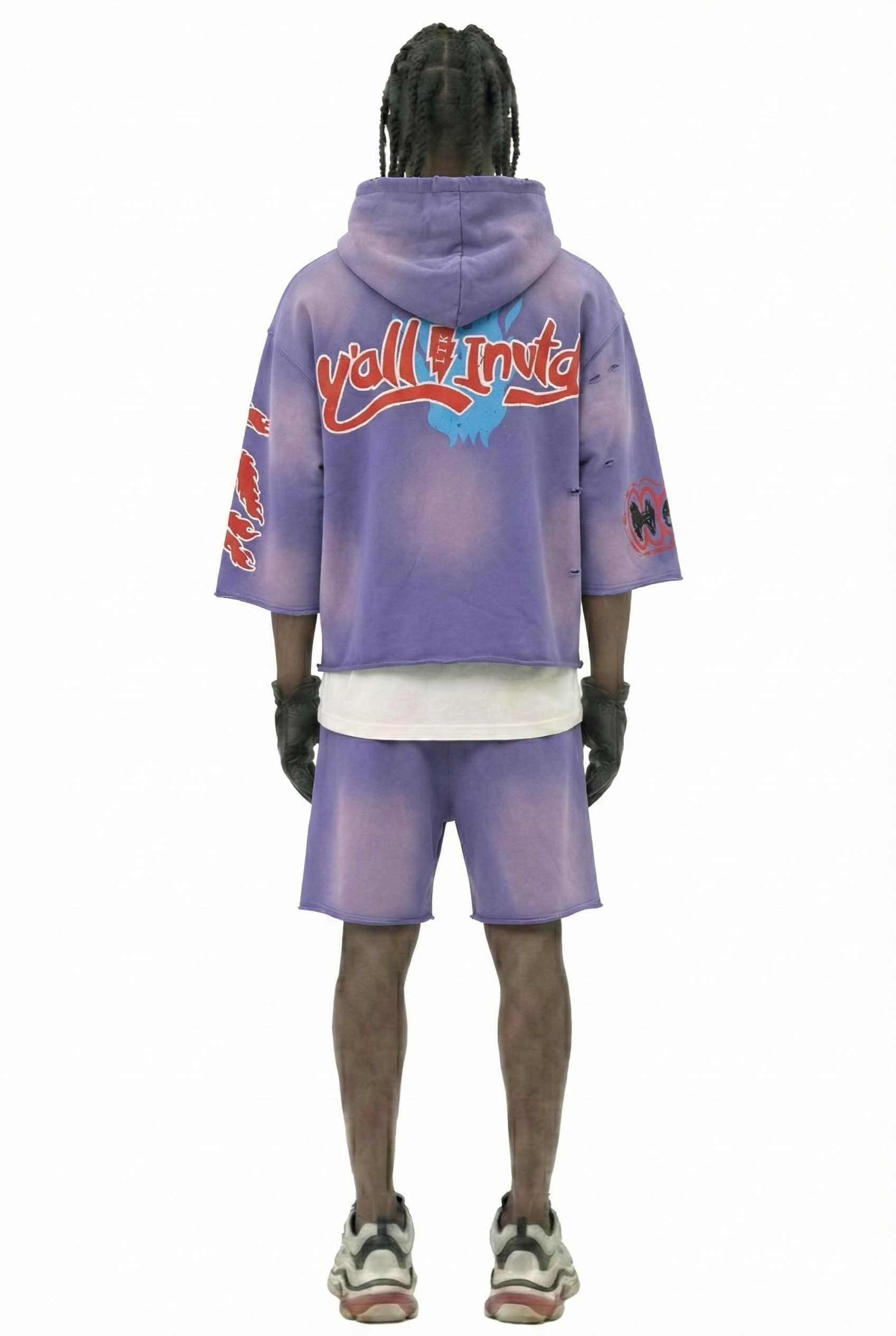 DIAZ French Terry 3/4 Sleeve Crop Top Pullover Hoodie