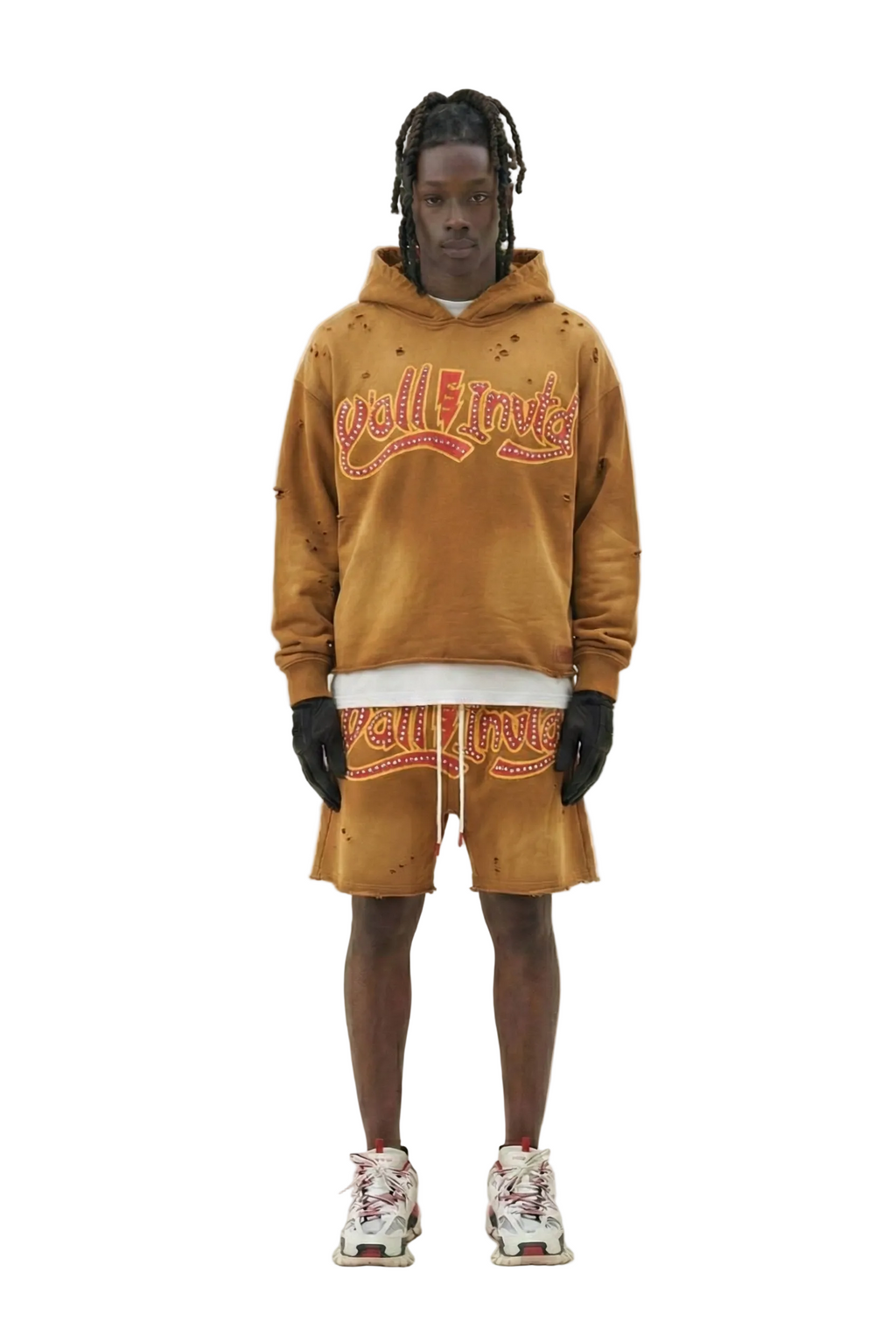 PECU French Terry 3/4 Sleeve Crop Top Pullover Hoodie