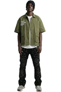 Vont Fine Nylon Twill Boxy Cut Crop Top Short sleeve Buttondown Shirt