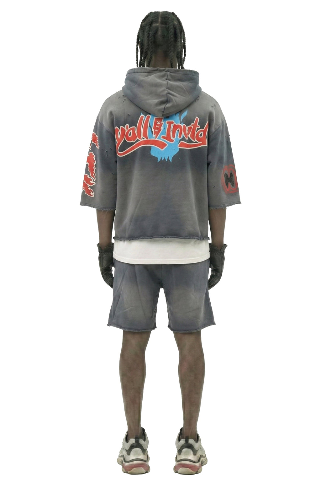 PORTER French Terry 3/4 Sleeve Crop Top Pullover Hoodie