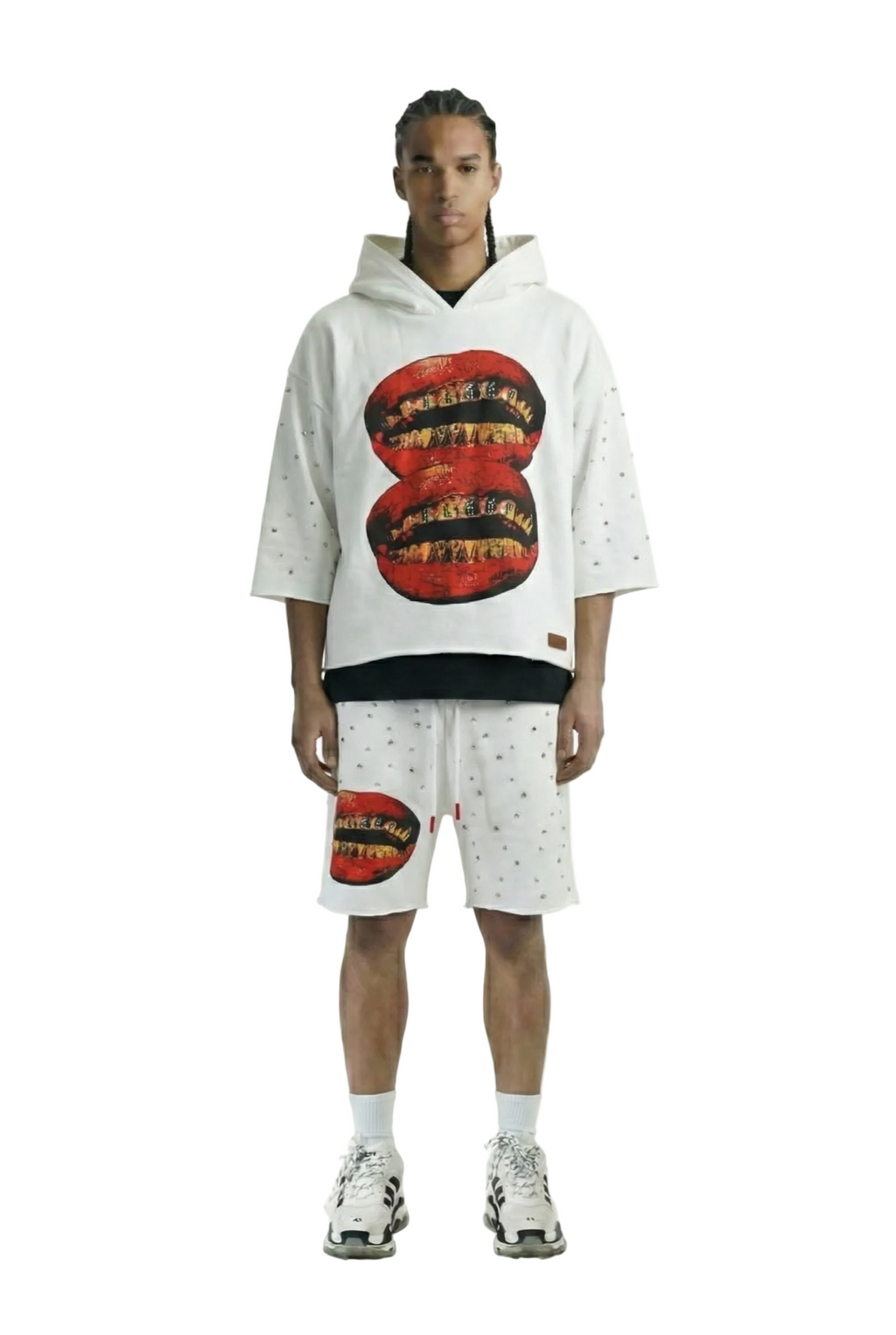 CLAIN French Terry 3/4 Sleeve Crop Top Pullover Hoodie