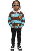 JORDY Kid's Long Sleeve Polo Shirt With Heavy Print Effects & Patch Works
