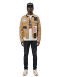 Antelope Men's graphic print patches with cut and sew cotton timber washed stretchable twill jacket