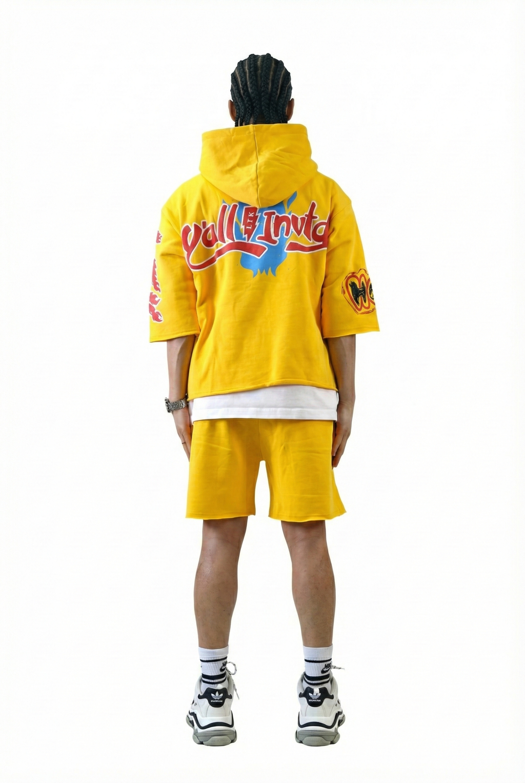 MERTI French Terry 3/4 Sleeve Crop Top Pullover Hoodie