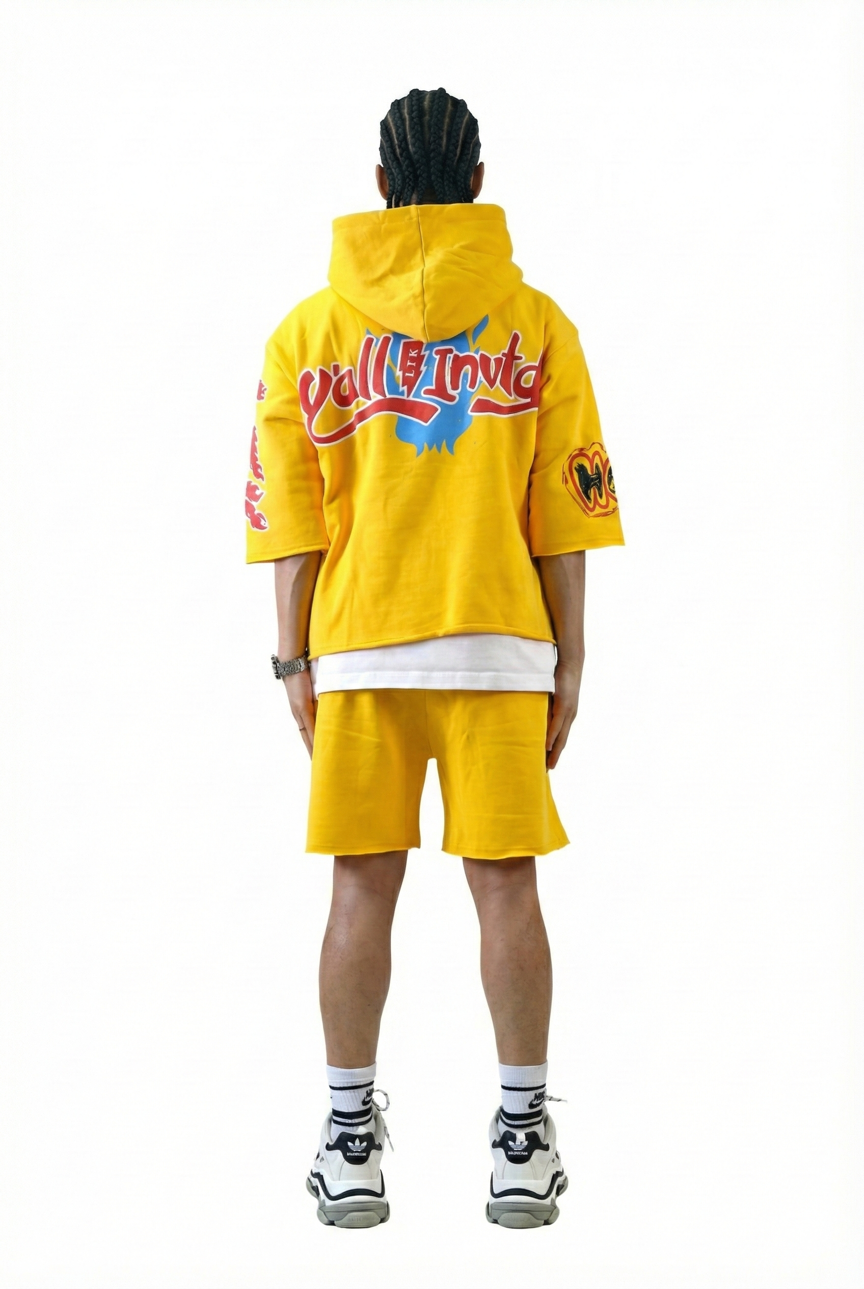 MERTI French Terry 3/4 Sleeve Crop Top Pullover Hoodie