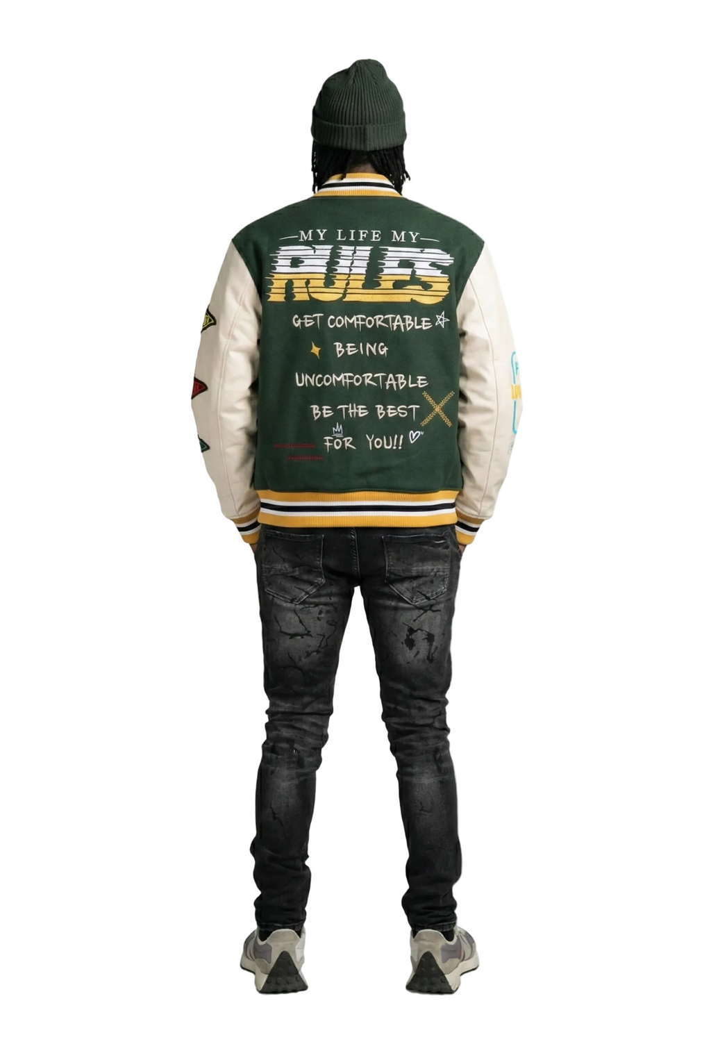 MORAINE Men's Melton Body with Faux Leather Sleeve Varsity Jacket