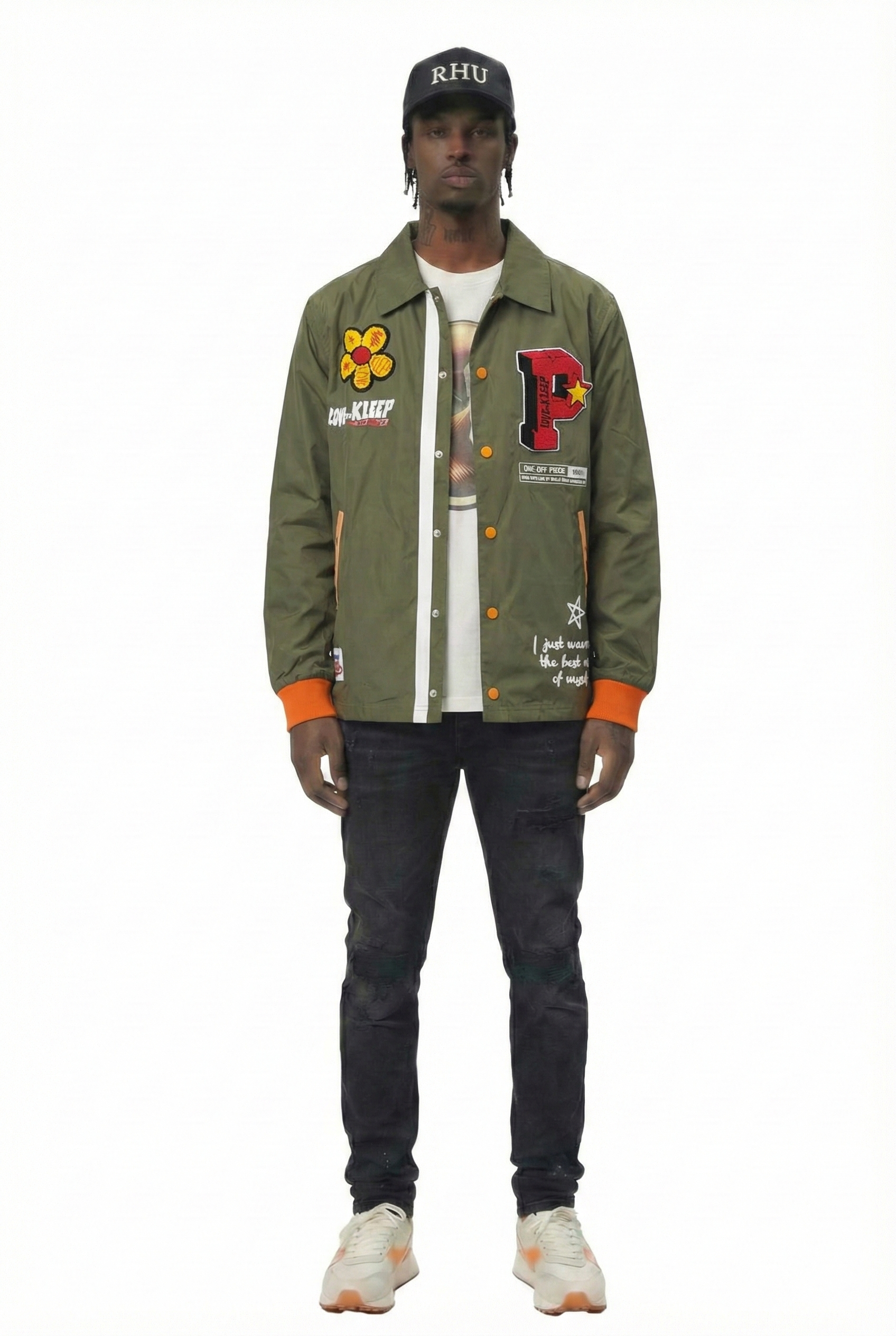BELMONT Men's premium nylon long sleeve coach jacket with multi patches