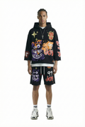 TROY French Terry 3/4 Sleeve Crop Top Pullover Hoodie