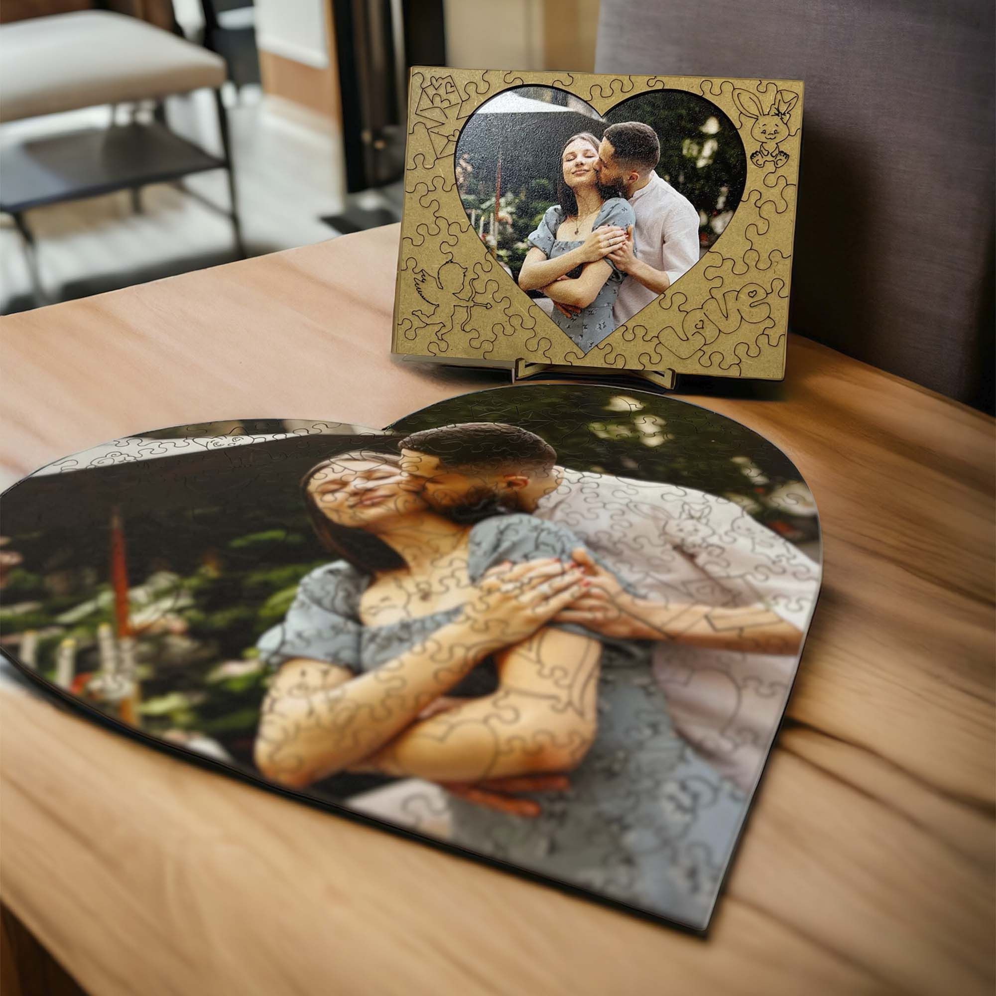 Wooden jigsaw puzzle – Heart-Shaped Custom Photo Puzzle