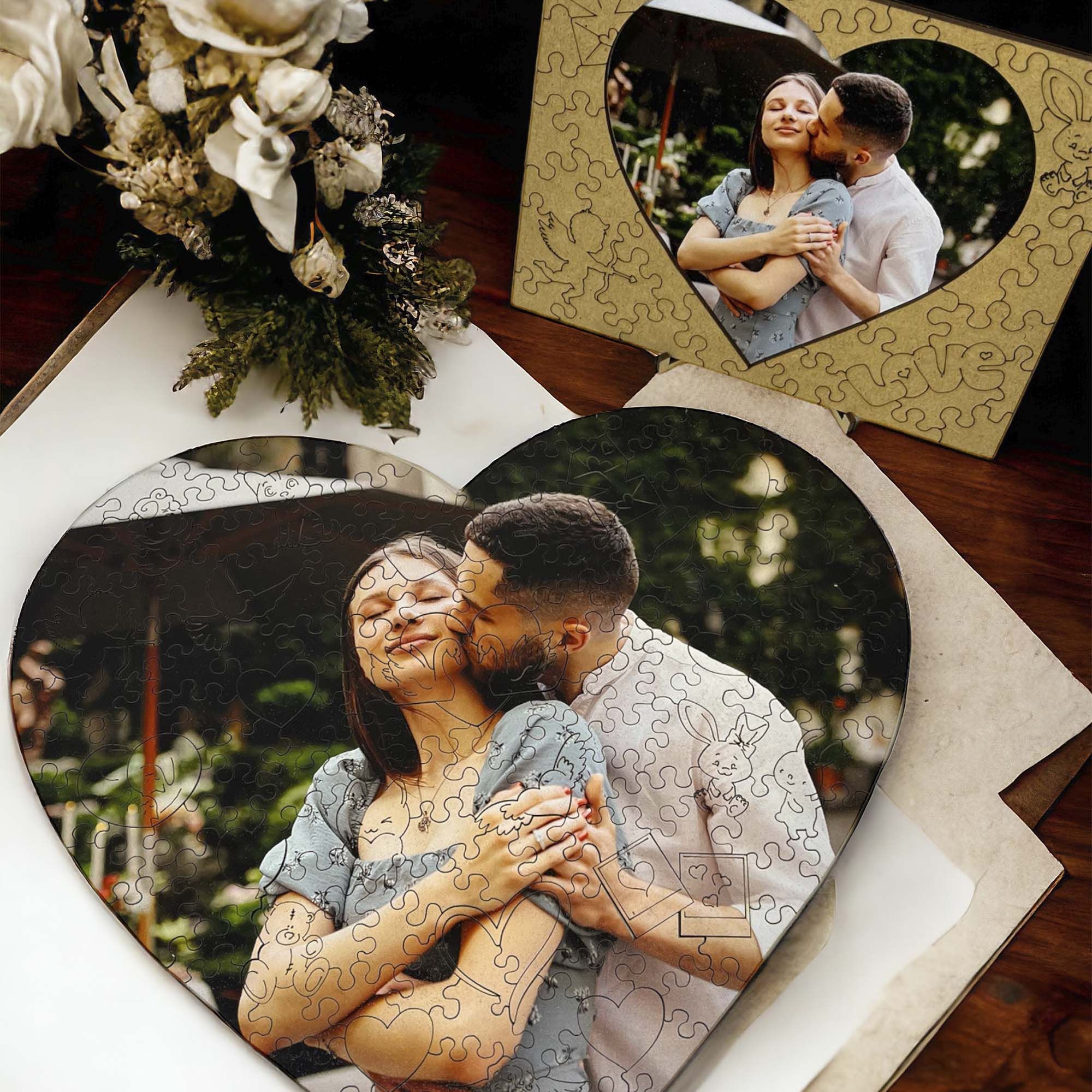 Wooden jigsaw puzzle – Heart-Shaped Custom Photo Puzzle