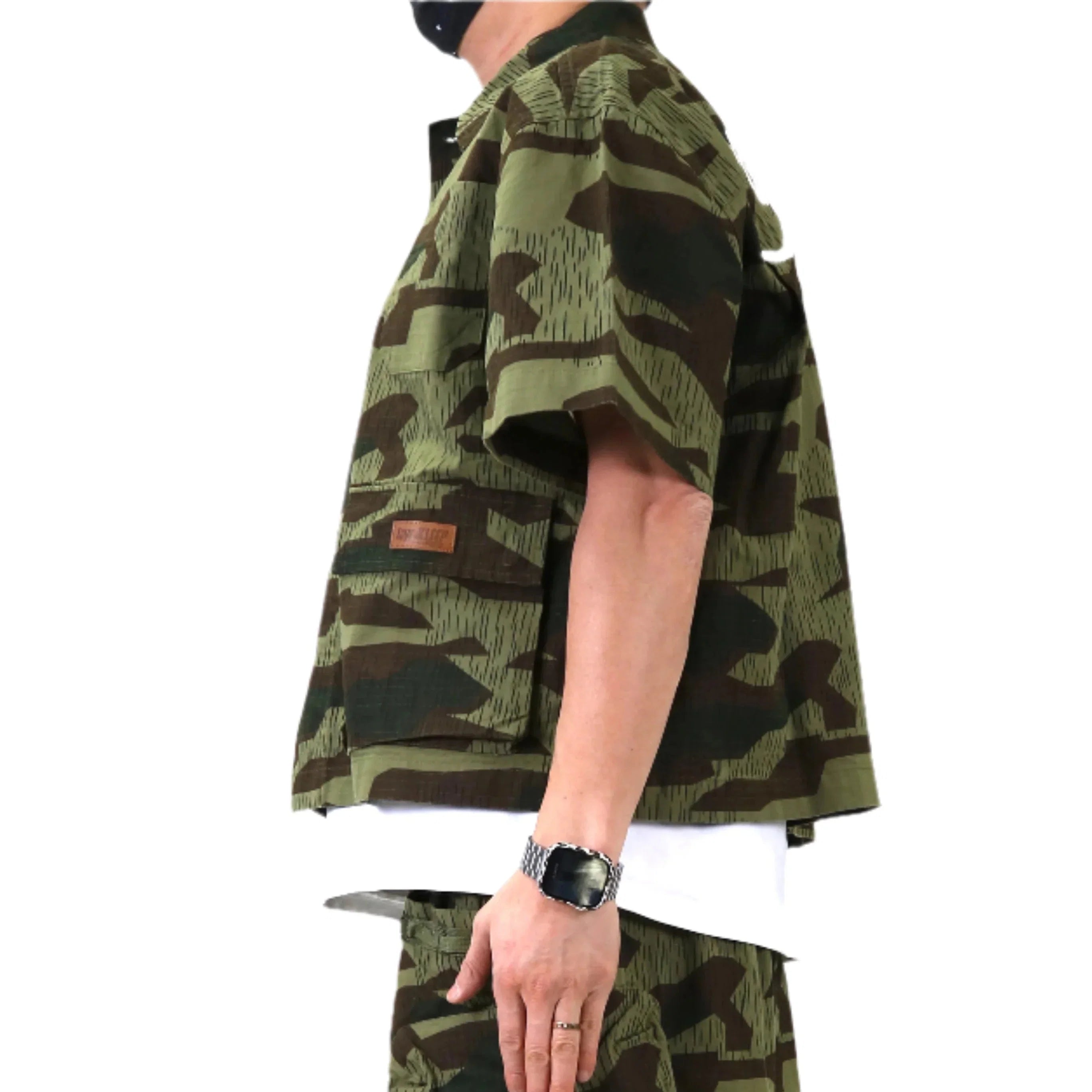 EFFEST Fine Ripstop Twill Boxy Cut Crop Top Short sleeve Buttondown Shirt