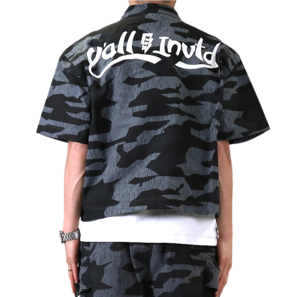 NOIR Fine Ripstop Twill Boxy Cut Crop Top Short sleeve Buttondown Shirt