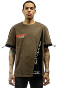 NARK Men's graphic print with cut&sew brown cotton short sleeve tee